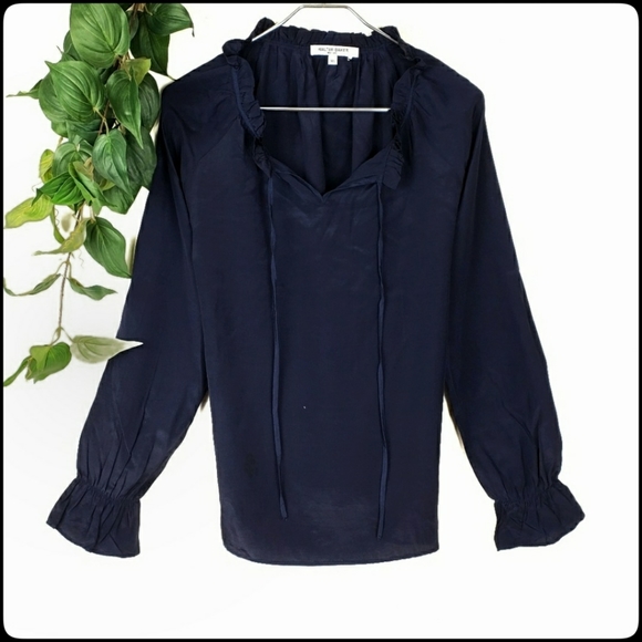 Walter Baker Tops - Walter Baker Navy Silk Boho Kelsey Peasant Top XS